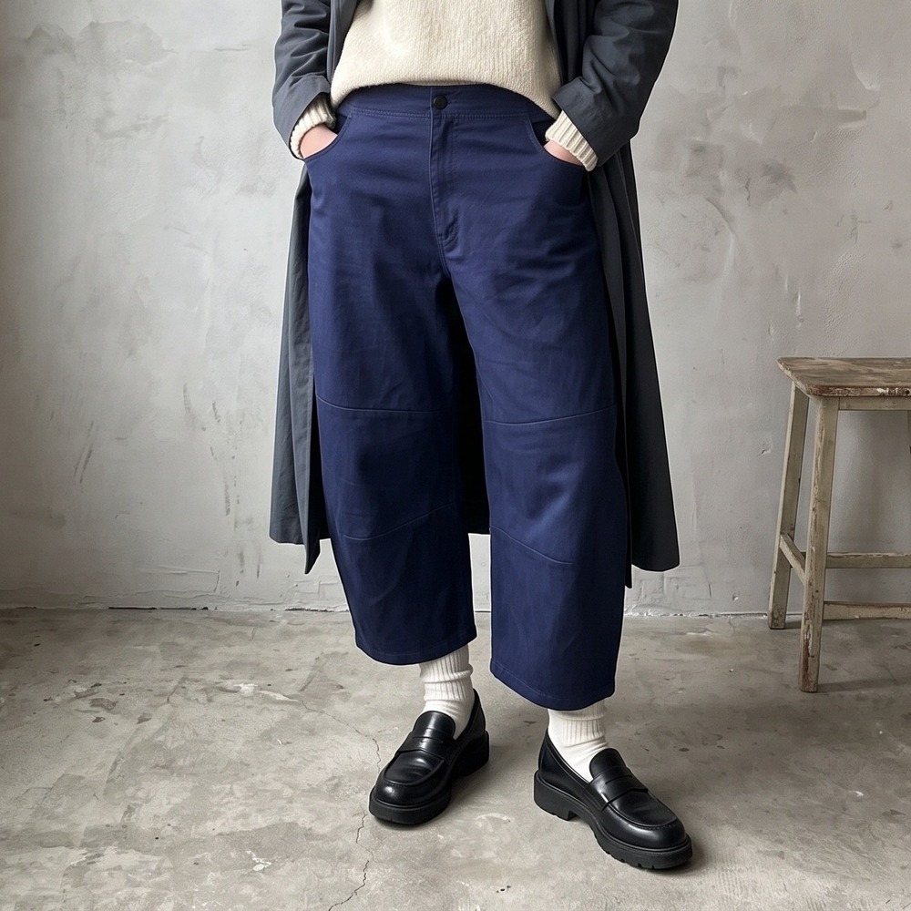Roucha Womens Penn Denim Pants Size D Navy Blue Knee Seam Cropped Minimalist